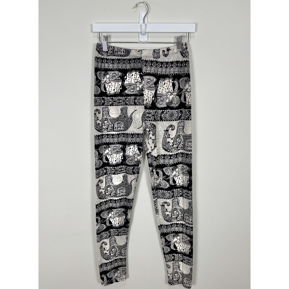 We've Women's Black And White Elephant Print Leggings Stretchy Medium
